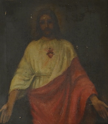 19th century, Naive School, oil on canvas, The Sacred Heart, unsigned, 39 x 34cm, gilt framed